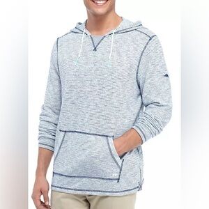 Tommy Bahama Men's Med Blue White Stripe Cotton-Blend Pullover Hoodie Casual E25